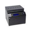The NV-BM CFX Series CFexpress NIST/DoD Duplicator and Sanitizer 1-5 is a black electronic device with a blue display, control buttons, knob, and multiple card slots on top—resembling an industrial machine.