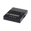 The Mini M.2 Series PCIe M.2 (up to Gen 5) NVMe/SATA, 2.5/3.5 SATA/mSATA/IDE Duplicator and Sanitizer 1-1 is a black device with digital display, round arrow and OK buttons, indicator lights, flat top, beveled edges, and supports efficient duplication.