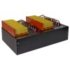 A large black rectangular battery pack with yellow and orange cells on top, wired for use as an energy source for the MTC Series 2.5/3.5 SATA/IDE HDD/SSD Daisy-Chain High Speed Duplicator and Sanitizer 1-15 or electric vehicles.