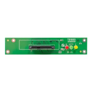 A green U-Reach U.2 Socket-NVMe/SATA Protocol board for high speed series, labeled TB1660, has a central black connector slot, four right-side LEDs (yellow/red/green/yellow), and mounting holes at each corner.