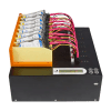hdd-duplicator-u-reach-1-to-7-mt-series-hdd-ssd-duplicator-and-sanitizer-2_1024x1024 The MT Series SATA/IDE HDD/SSD Duplicator and Sanitizer is a black electronic device with colorful cables, a small front display with buttons, and multiple hard drives arranged neatly in an orange tray.