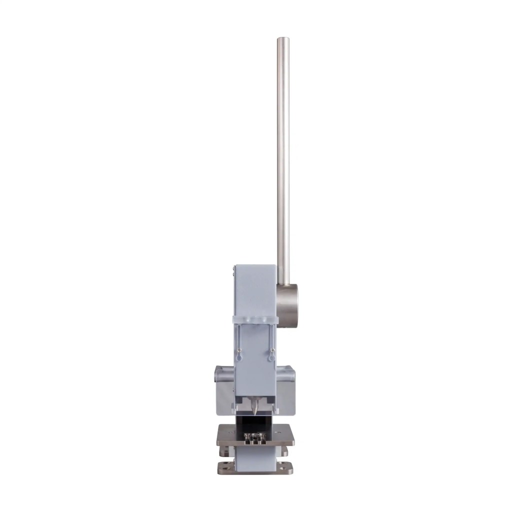 The 3.5/2.5 HDD/SSD Media Destroyer, a vertical industrial shredder with a long cylindrical rod on a square base, stands against a plain white background.